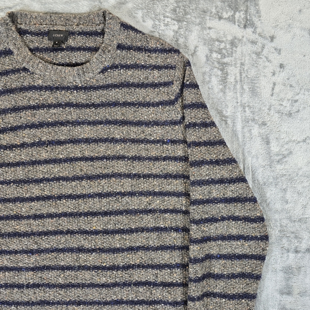 J. Crew Wool Blend Sweater Size Small Gray and Navy Stripes Fits Medium
